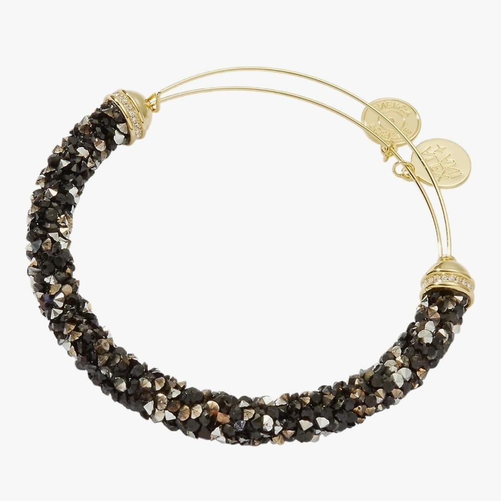 Alex and Ani Gold-Tone Bracelet with Black Silver Crystal Fine Rock EWB Bangle - Picture 5 of 7